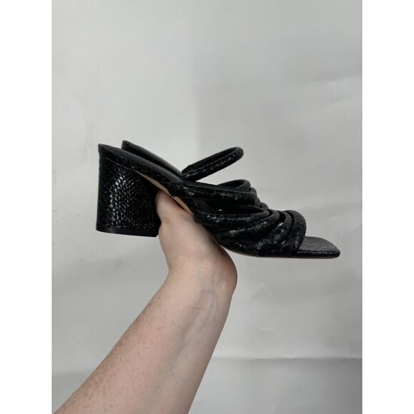 Donald J. Pliner Sandal Heels Women 7.5 Black Reptile‎ Snake Print Block Chunky - Picture 3 of 7